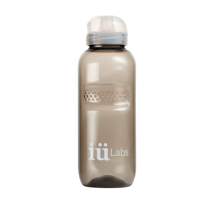 iüLabs grey transparent water bottle to make, shake, and drink iüLabs supplement drinks