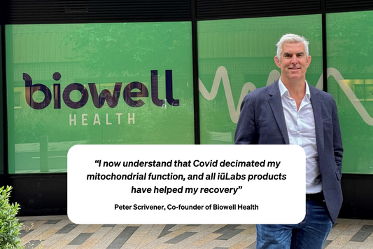 iüLabs and biowell logo together with a photo of Peter Scrivener to symbolize new parternship between the two companies