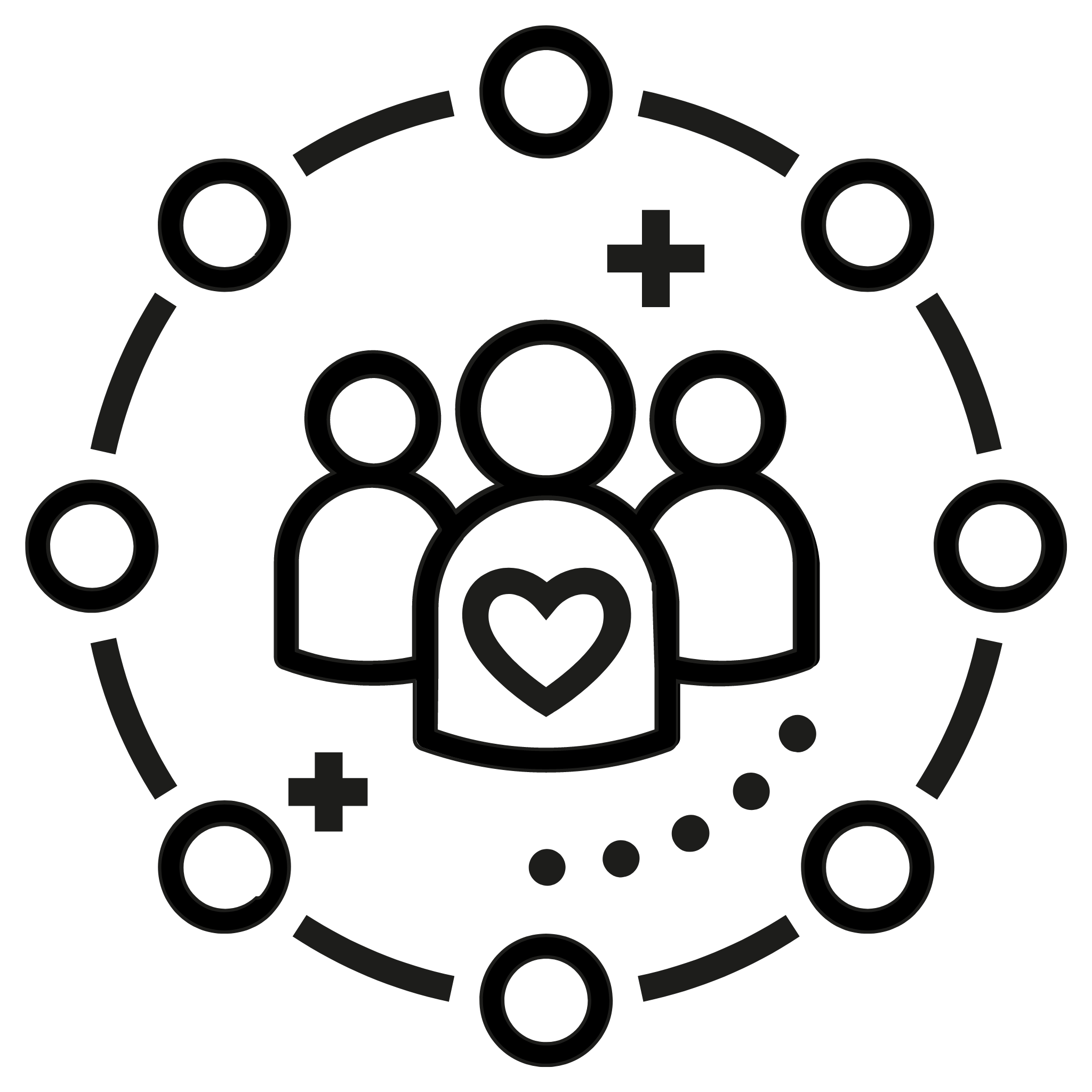 black and white icon showing refer a friend and community by iuLabs