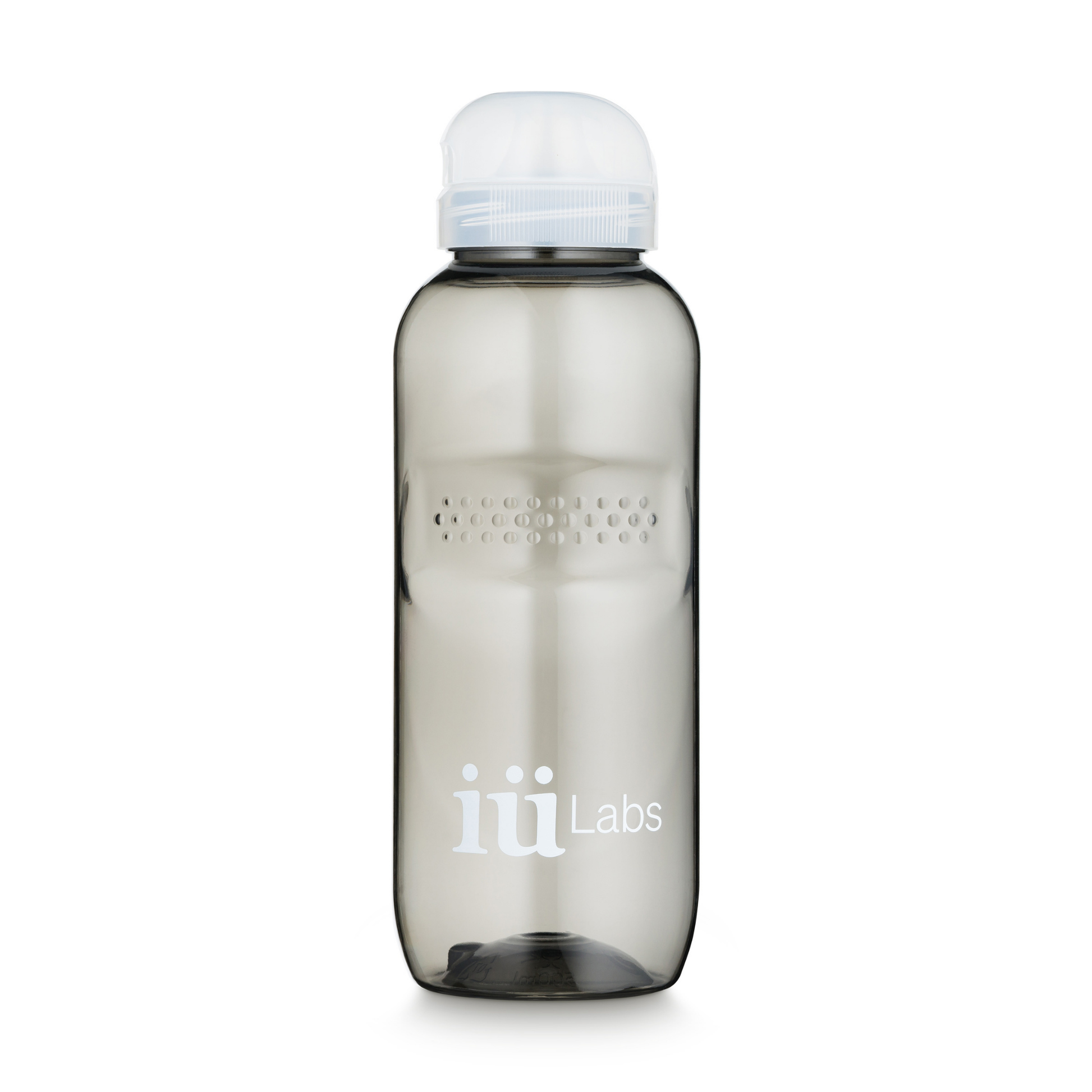 iüLabs grey transparent water bottle to make, shake, and drink iüLabs supplement drinks, iuLabs, iuMove, iuVitalizer, iuProtect