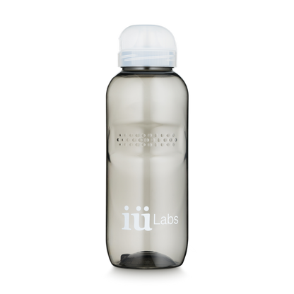 iüLabs grey transparent water bottle to make, shake, and drink iüLabs supplement drinks, iuLabs, iuMove, iuVitalizer, iuProtect