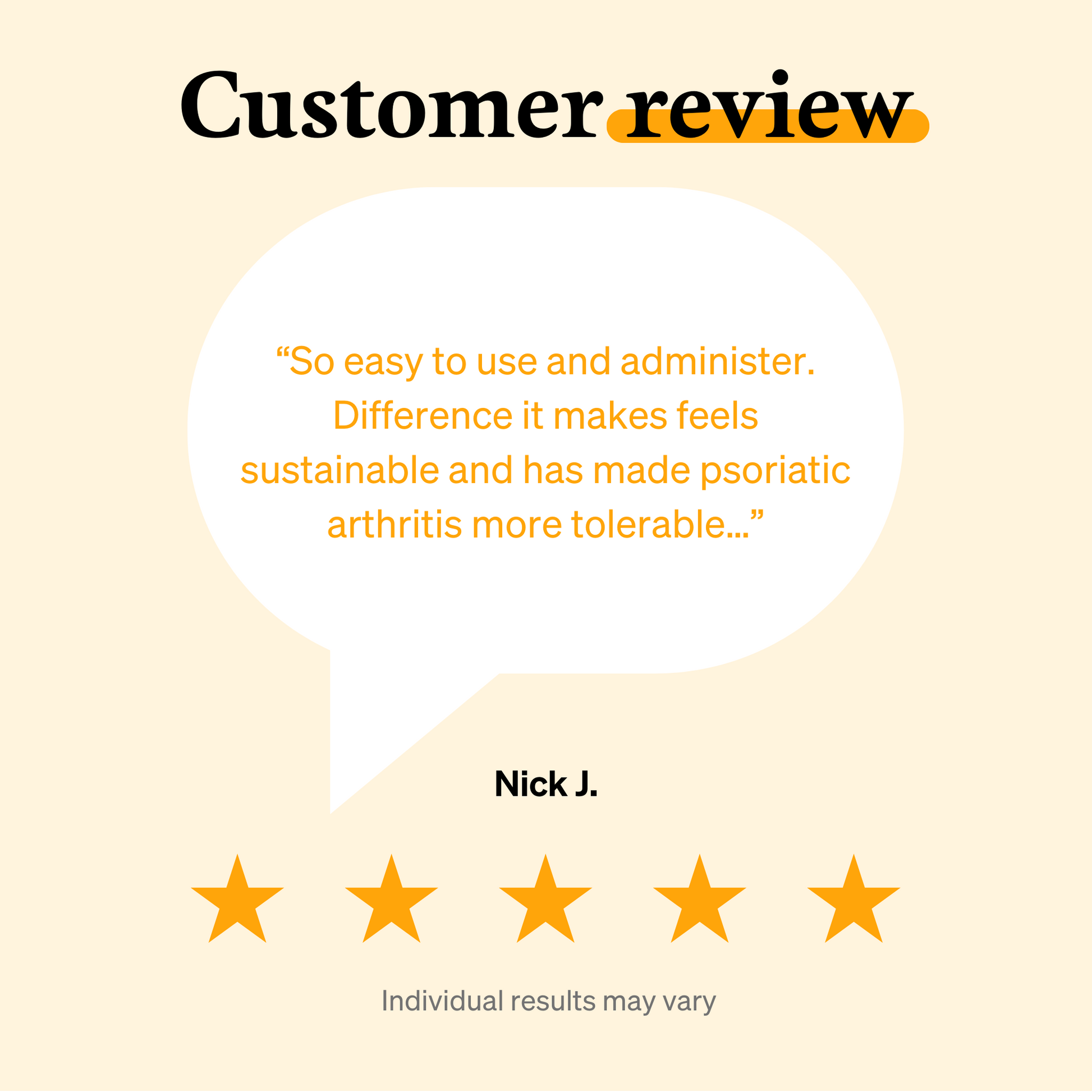 5 star customer review graphic for iüMove from iüLabs, joint health support supplement