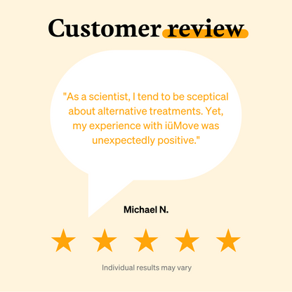 5 star customer review graphic for iüMove from iüLabs, joint health support supplement, iuMove, iuLabs