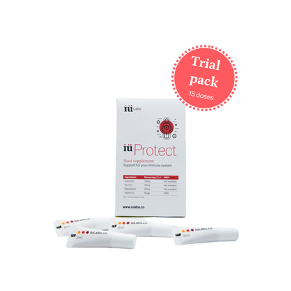 15-day trial pack of iüProtect from iüLabs, immune health support supplement, tubes and package