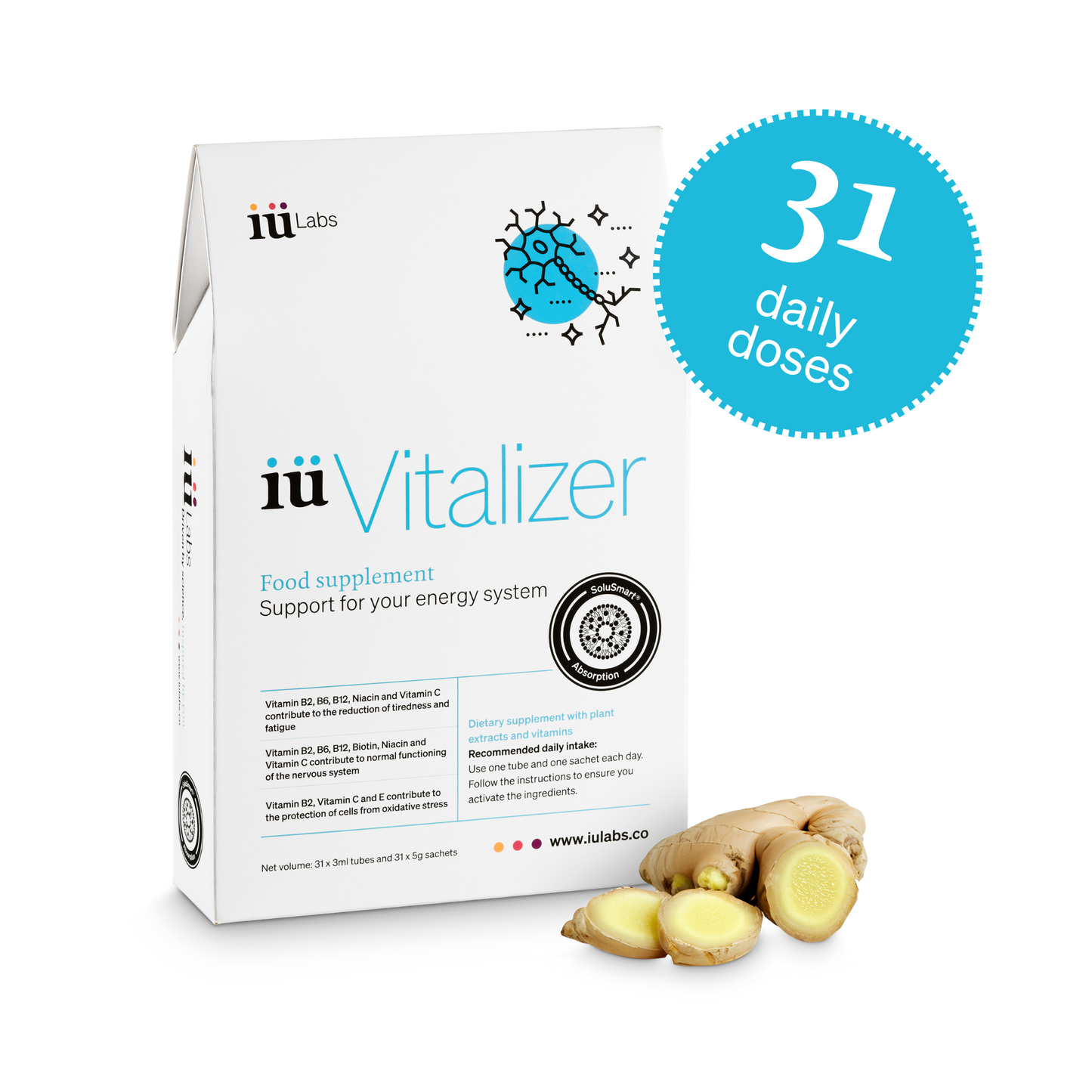  One month pack of iüVitalizer from iüLabs, energy boost supplement, 31 daily doses, with ginger root, iuLabs, iuVitalizer