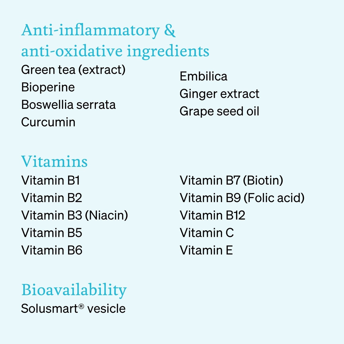 iüVitalizer ingredients by category