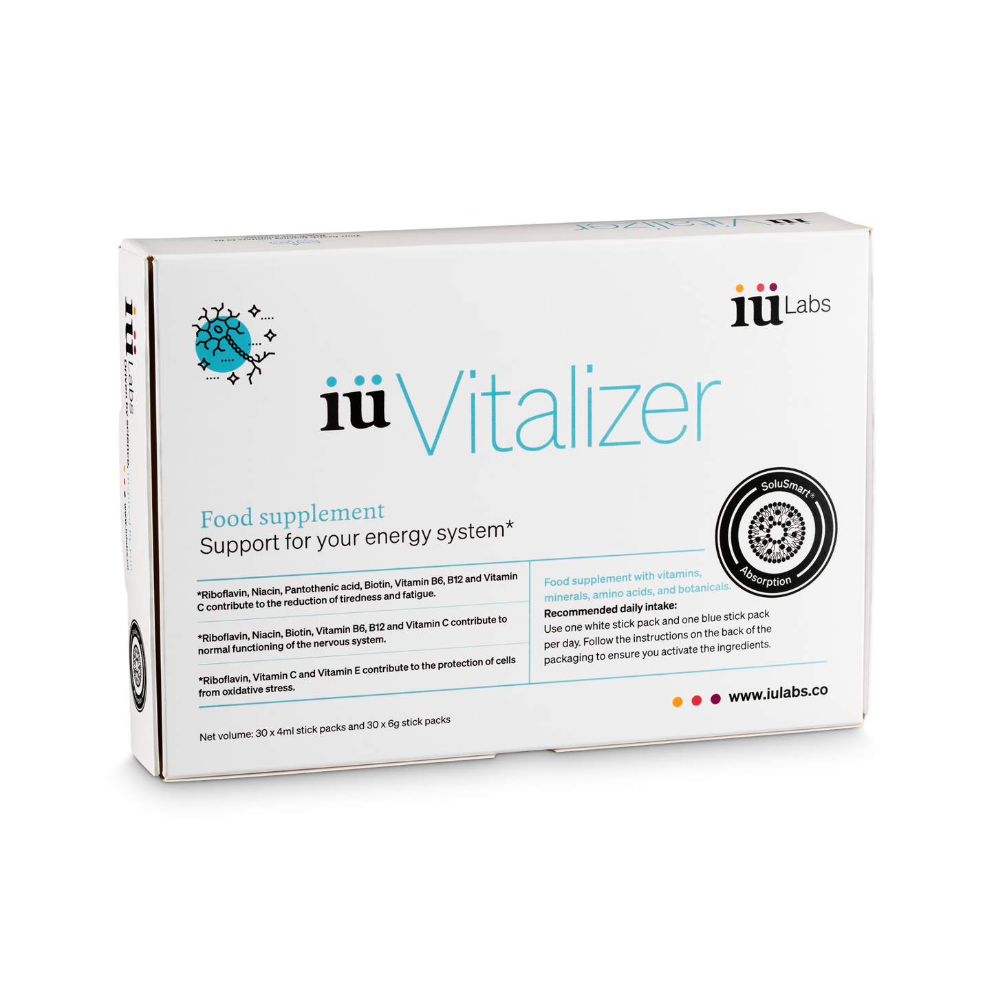 One month pack of iüVitalizer from iüLabs, energy boost supplement, with ginger root, iuLabs, iuVitalizer, 30 daily doses