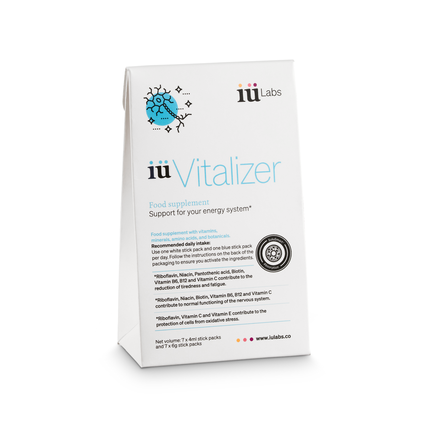front of the product, 7 day trial pack iüVitalizer from iüLabs, energy boost supplement, iuLabs, iuVitalizer
