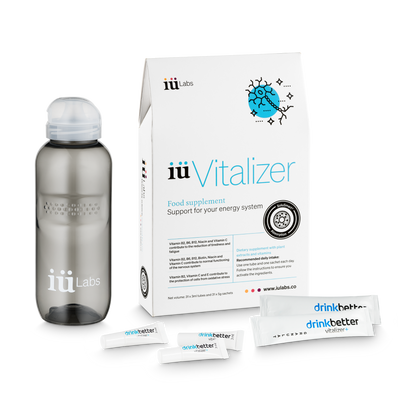  One month pack of iüVitalizer from iüLabs, energy boost supplement, with bottle, tubes and sachets, iuLabs, iuVitalizer